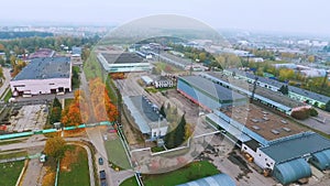 Sky view industrial buildings in factory. Buildings on industrial plant