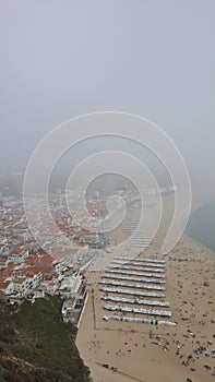 Sky view of Nazare beach in Portugal, Vue aerienne de la plage de Nazare au Portugal photo