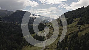 Sky view of a valley in the canton of Obwalden in Switzerland