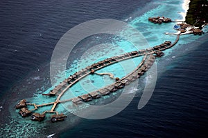 Sky view of water bungalows photo