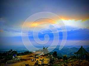 The sky was blue with the sun