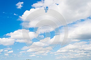 Sky and white clouds in miami, usa. Cloudscape on blue sky background. Weather and nature. Freedom and dream concept. Wanderlust a