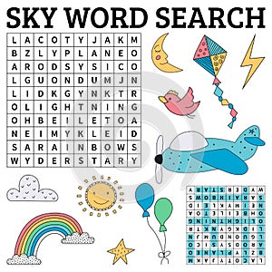 Sky word search game for kids