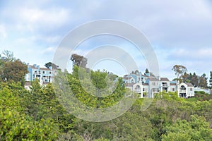 Skyblue townhouses on top of a slope at Carlsbad in San Diego, California