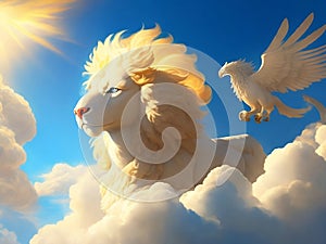 Skyborne Legends: Mesmerizing Cloud, Sky, Sun, and Griffin Art