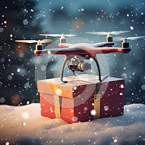 Skyborne Surprise: Quadcopter Delivers Christmas Gift, Nestling It Amidst Snow