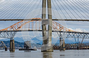 The SkyBridge is a cable-stayed bridge for sky trains between New Westminster and Surrey