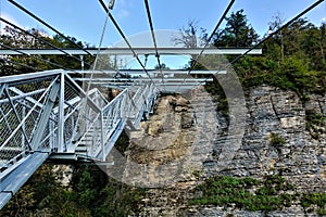 Skybridge in Sochi. Suspension bridge over the gorge.