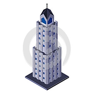 Skycraper Business Center Building, Office, For Real Estate Brochures Or Web Icon. Isometric