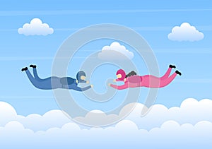 Skydive is a Type Sport of Outdoor Activity Recreation Using Parachute and High Jump in Sky Air. Cute Cartoon Background Vector