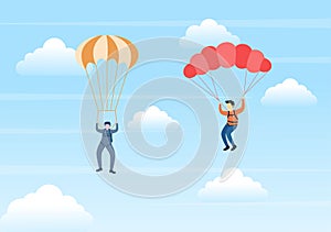 Skydive is a Type Sport of Outdoor Activity Recreation Using Parachute and High Jump in Sky Air. Cute Cartoon Background Vector