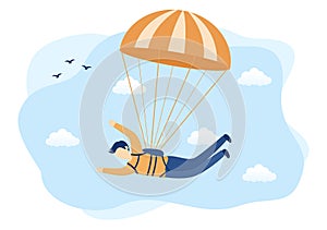 Skydive is a Type Sport of Outdoor Activity Recreation Using Parachute and High Jump in Sky Air. Cute Cartoon Background Vector