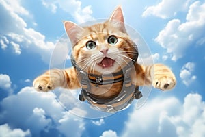 Skydiver cat in the sky, AI generative