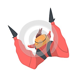 Skydiver Doing Base Jump, Man Jumping with Parachute in Sky, Skydiving Extreme Sport Cartoon Style Vector Illustration