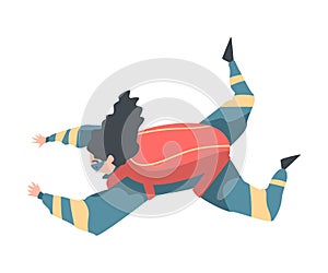Skydiver Doing Freefall, Person Jumping with Parachute, Skydiving Parachuting Extreme Sport Cartoon Style Vector
