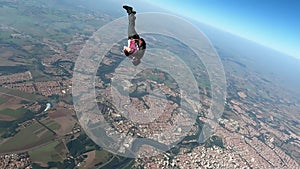 Skydiver doing a quick spin maneuver