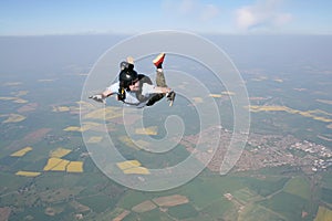 Skydiver falling through the air
