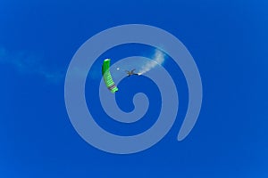 Skydiver Flight Green Parachute Blue Sky