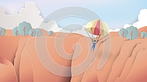 Skydiver flying over grand canyon, paper art/paper cutting style