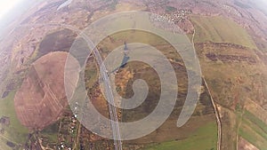 Skydiver flying in sky in evening. Height. Landscape. Open parachute. Sport