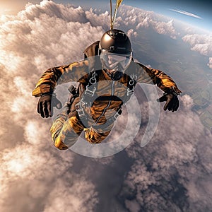 Skydiver freefalling photo realistic illustration - Generative AI.