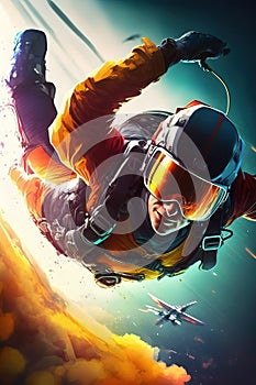 Skydiver jumping off the plane, Extreme sport. Generative Ai