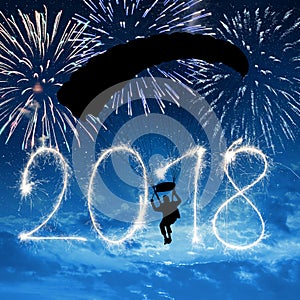 Skydiver landing in to the New Year 2018.