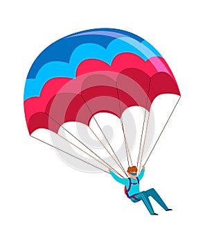 Skydiver. Man jump with parachute. Active lifestyle hobby, extreme professional parachuting sport, speed falling in sky