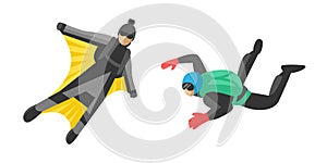 Skydiver man parachutist extreme sport freedom flat character vector illustration parachute skydiving extreme falling