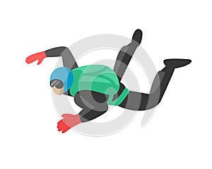 Skydiver man parachutist extreme sport freedom flat character vector illustration parachute skydiving extreme falling