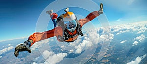 Skydiver in Orange Suit Freefalling