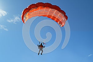 Skydiver performing canopy control maneuvers. Generative AI photo