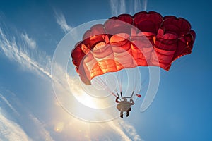 Skydiver performing canopy control maneuvers. Generative AI photo