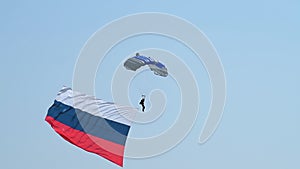 Skydiver with Russian flag