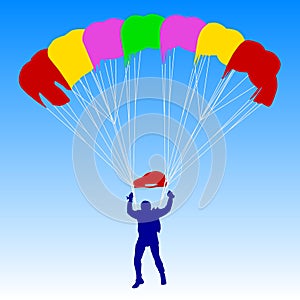 Skydiver, silhouettes parachuting vector