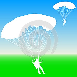 Skydiver, silhouettes parachuting vector