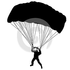 Skydiver, silhouettes parachuting vector illustration.