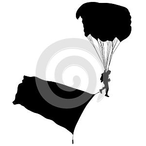 Skydiver, silhouettes parachuting vector illustration.