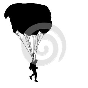 Skydiver, silhouettes parachuting on a white background