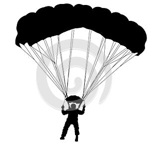 Skydiver, silhouettes parachuting on a white background