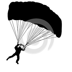 Skydiver, silhouettes parachuting on a white background