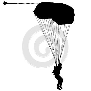 Skydiver, silhouettes parachuting on white background