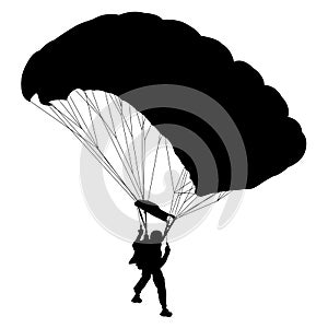 Skydiver, silhouettes parachuting on white background