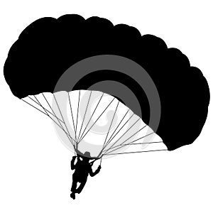 Skydiver, silhouettes parachuting on white background