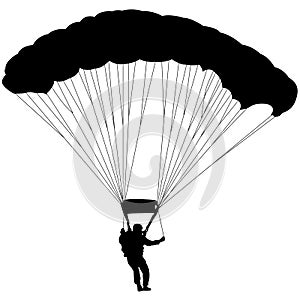 Skydiver, silhouettes parachuting on white background