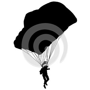 Skydiver, silhouettes parachuting on white background