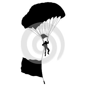 Skydiver, silhouettes parachuting on white background