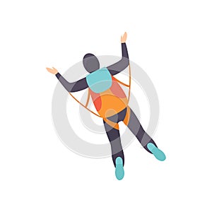 Skydiver skydiving in the sky, parachuting extreme sport, top view vector Illustration on a white background