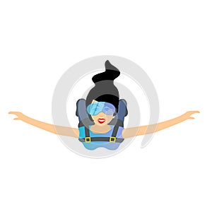 Skydiver woman flying. Vector female character illustration