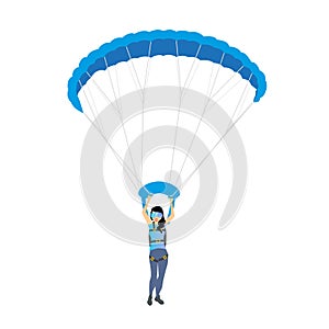 Skydiver woman flying. Vector female character illustration isolated on the white background.
